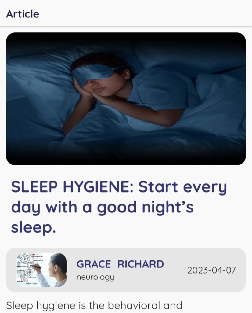 A screenshot of a medical article on sleep hygiene