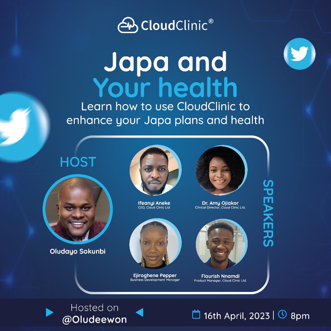 Twitter Space flyer featuring the host and four speakers